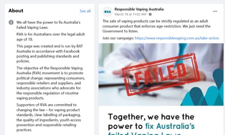 A screenshot from Responsible Vaping Australia’s Facebook page