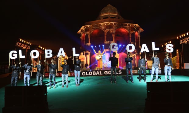 People in Delhi celebrate the launch of the global goals in September 2015