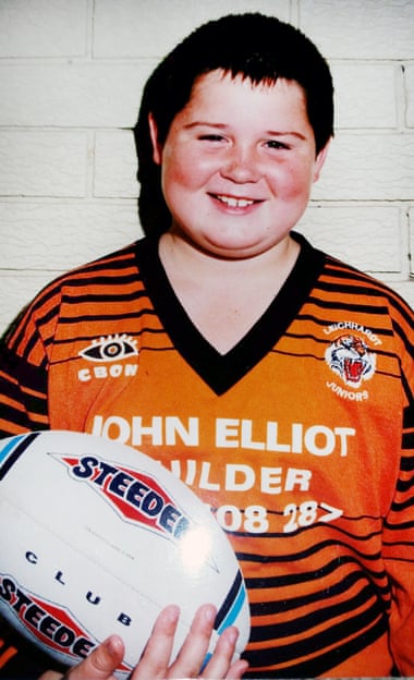 Woods as a child in his Leichhardt Juniors rugby kit.
