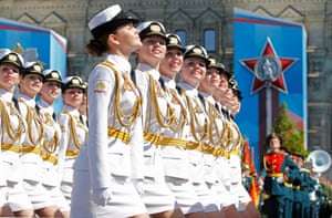 Russian military servicewomen march during the military parade on Red Square in Moscow in celebration of the 71st anniversary of the victory over Nazi Germany in the second world war.