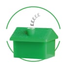 Tiny green house cut-out inside green-rimmed circle