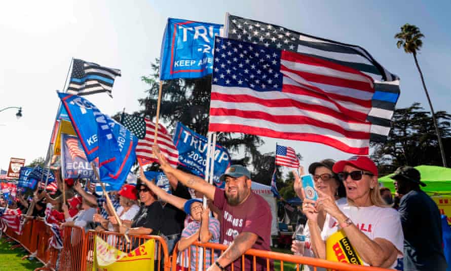 Trump supporters during a rally in Beverly Hills, California, 10 October 2020.