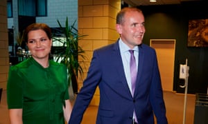 President of Iceland, Gudni Johannesson (R) and first lady of Iceland Eliza Reid arrive to celebrate his re-election at a hotel in the Icelandic capital Reykjavik on June 27, 2020. Credit: Photo by Halldor KOLBEINS / AFP
