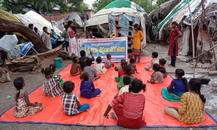 Children attend a class at an outdoor learning centre, Andhra Pradesh, India.