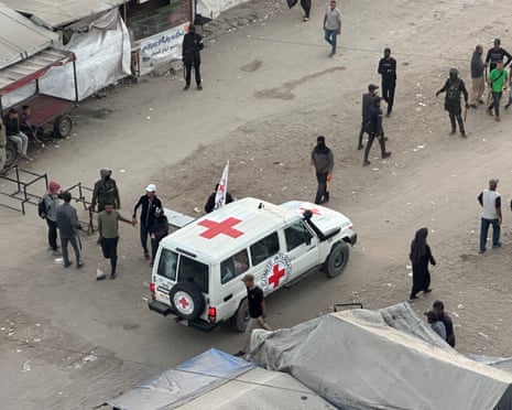 A Red Cross vehicle on a Gaza road on Monday