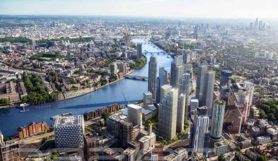 A CGI render of redevelopment around Nine Elms.