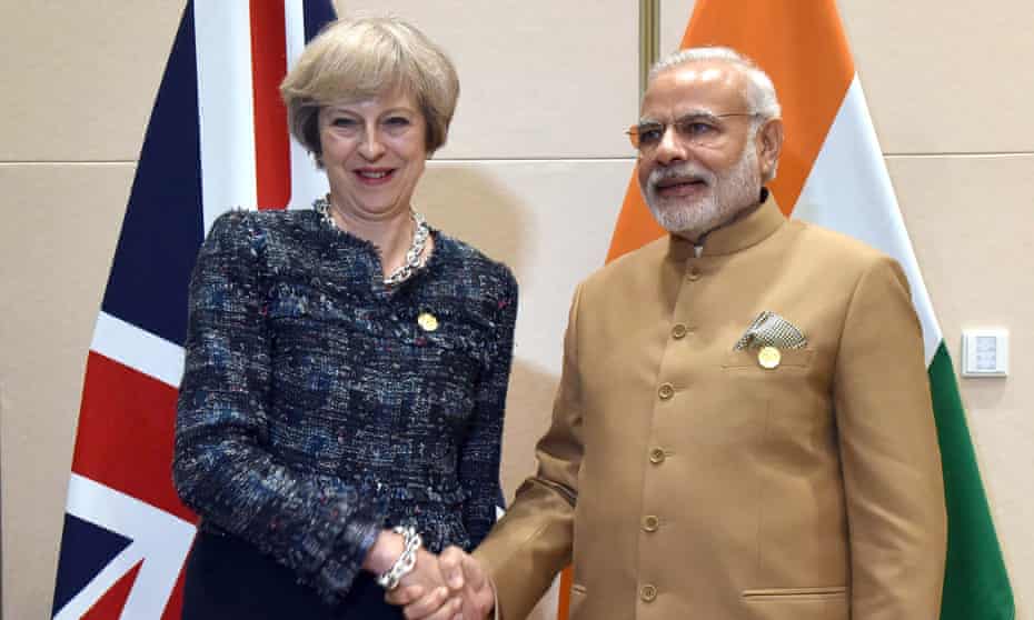 Theresa May shakes hands with her Indian counterpart, Narendra Modi, at the G20 summit in China, last month.