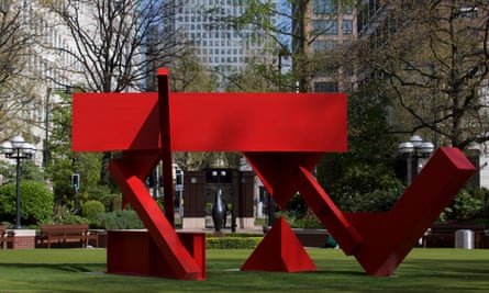 W1 (1977) by Richard Rome, as seen in the retrospective installation at Westferry Circus, Canary Wharf, London, in 2017.