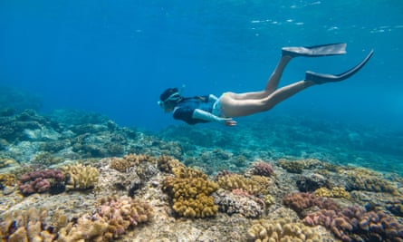 Underwater photography of a woman snorkelling.