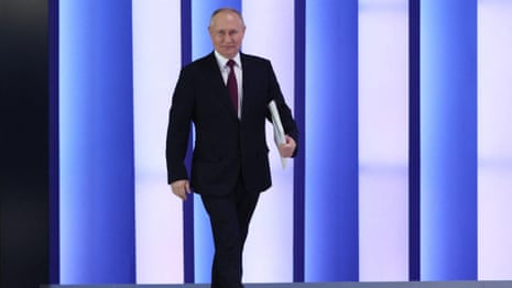 Putin blames Ukraine war on west in near two-hour Moscow speech – video highlights
