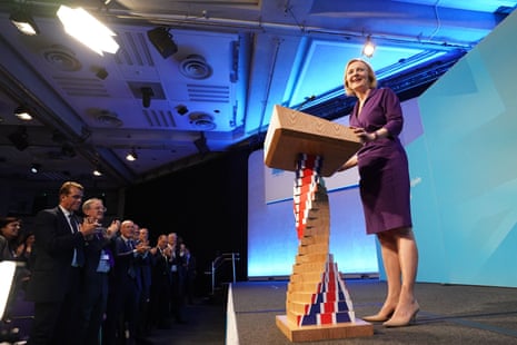 Liz Truss delivering her victory speech at the QEII Centre.