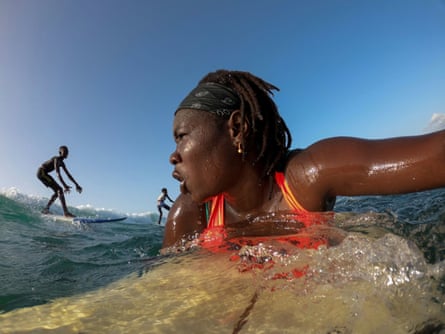 Swell … Khadjou Sambe, Senegal’s first female professional surfer.