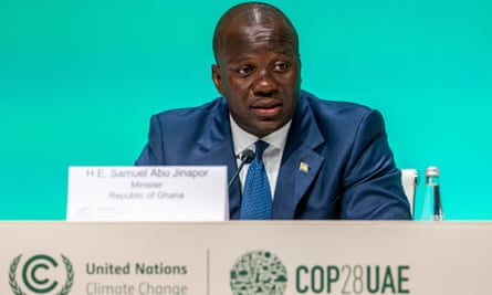 Samuel Abu Jinapor speaks during a press conference at Cop28