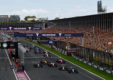 George Russell leads the field away at Albert Park