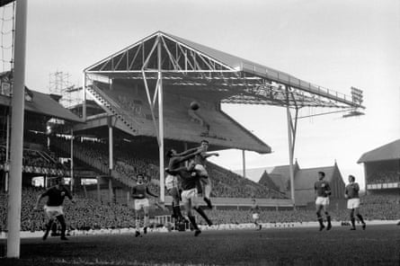 Nottingham Forest goalkeeper Alan Hill and Terry Hennessey combine to clear from Everton’s Joe Royle in November 1969.