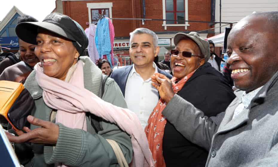 Sadiq Khan on the campaign trail in Dalston in Hackney, London.