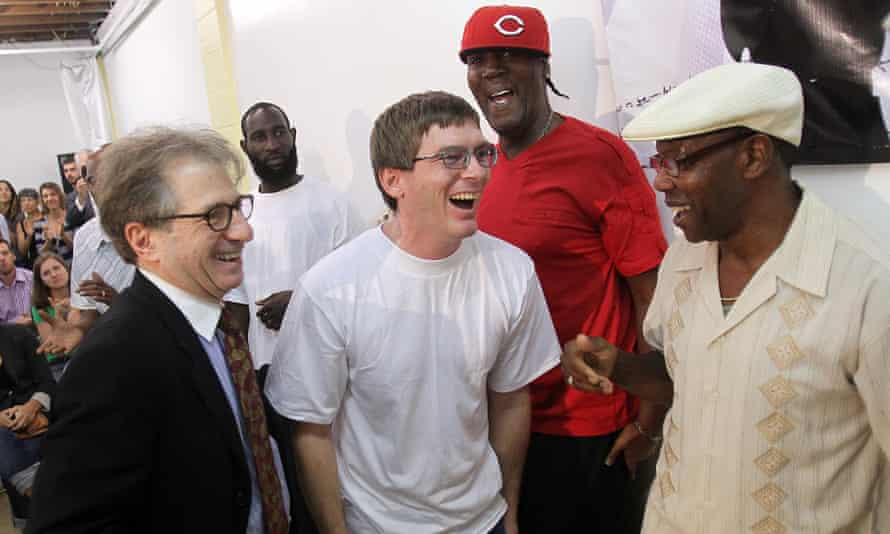 Barry Scheck (left), co-founder of the Innocence Project, with (l-r) Damon Thibodeaux, Derrick James and Rickie Johnson, all of whom were exonerated after being wrongfully convicted.
