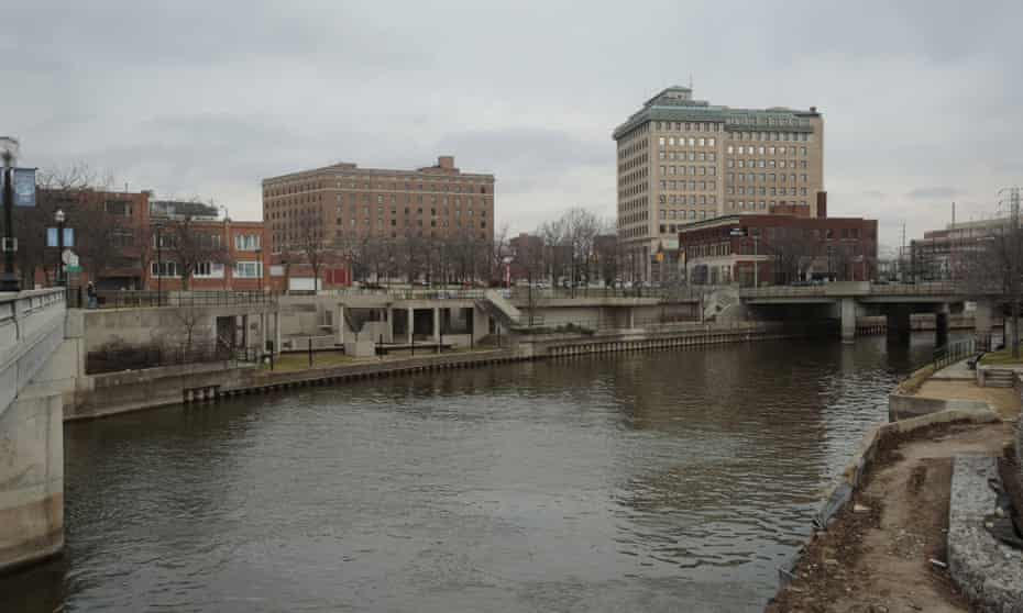 The Flint river is flows through downtown in Flint, Michigan. The decision to switch the city’s water supply to the river resulted in lead contamination and serious health consequences.