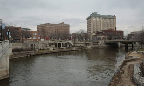 The Flint river is flows through downtown in Flint, Michigan. The decision to switch the city’s water supply to the river resulted in lead contamination and serious health consequences.
