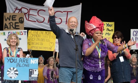 Michael Eavis joins the Avalonian Choir for a pro-feminist event organised by the White Ribbon Alliance on The Park Stage