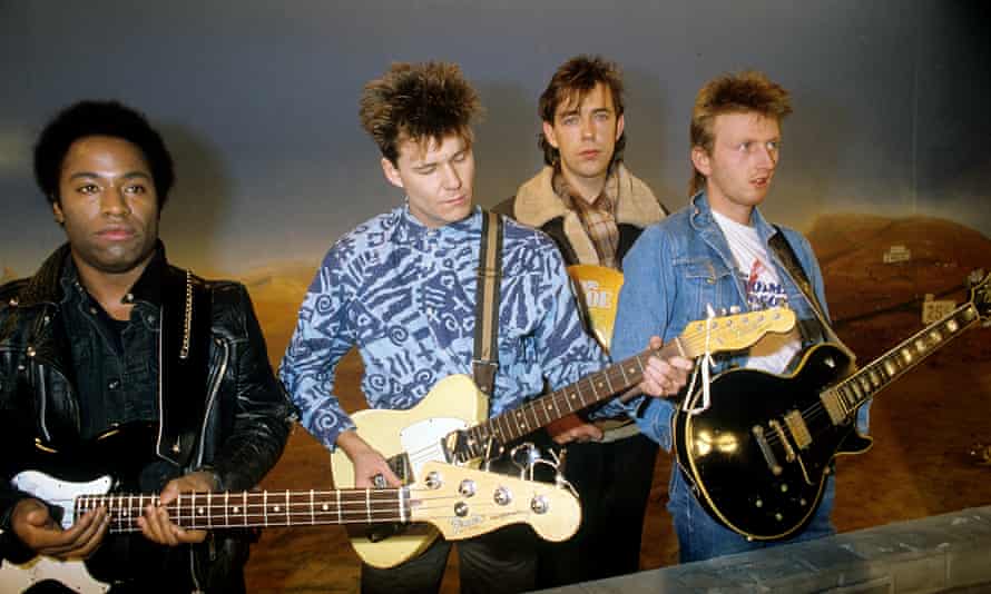 Bagpipe guitars … Tony Butler, Stuart Adamson, Mark Brzezicki and Bruce Watson in Munich in 1984.