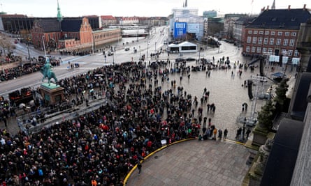 People gather at the Christiansborg Castle Square