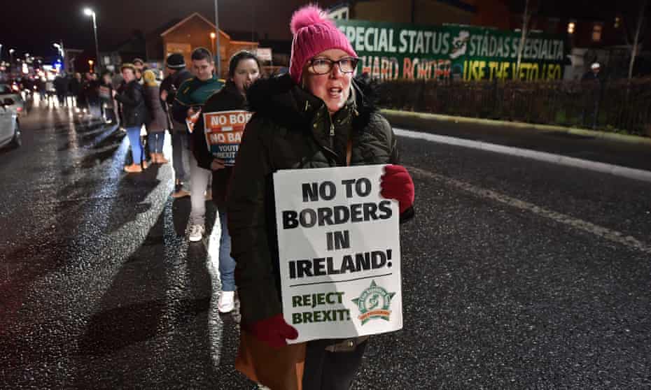 Sinn Féin hold an anti-Brexit rally in Belfast, Northern Ireland.