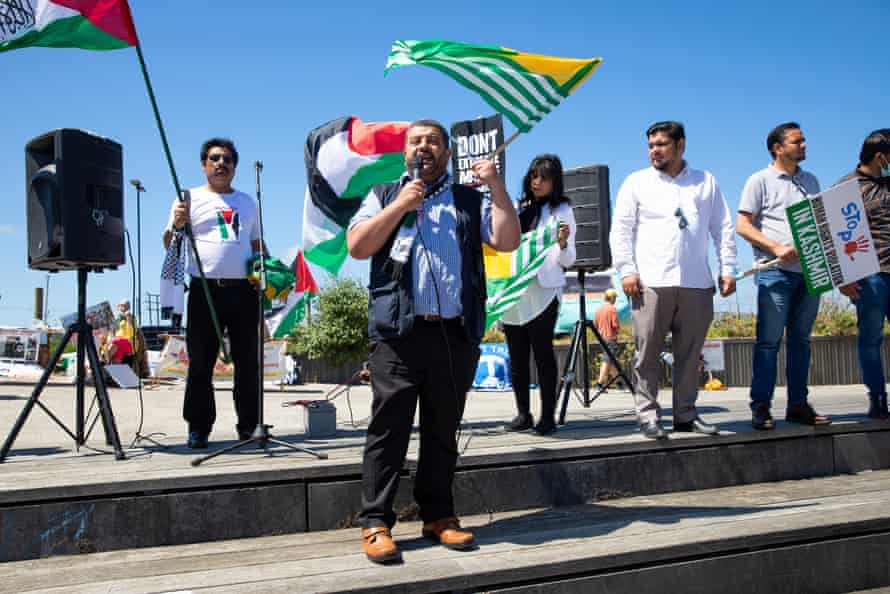Abden Sham from UKPal at a protest in support of Palestine and Kashmir