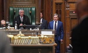 Keir Starmer in the Commons chamber earlier, waiting to take his place for PMQs.