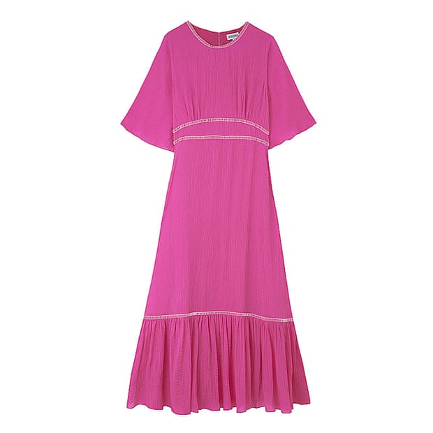Pink midi dress with contrast velvet ribbon