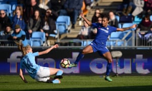 Crystal Dunn of Chelsea battles for the ball Feb. 24 vs. Manchester City.