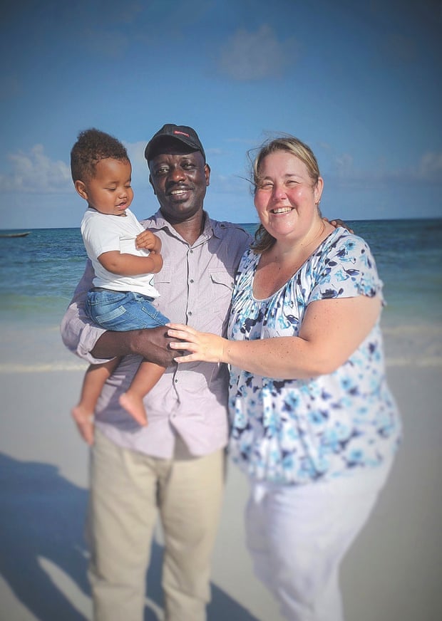 Mandy Williams and George Okoth and their son, Eric, in Kenya, in October 2017 – it was the first time Okoth had met his son