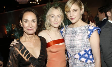 Metcalf with her Lady Bird co-star Saoirse Ronan and director Greta Gerwig.