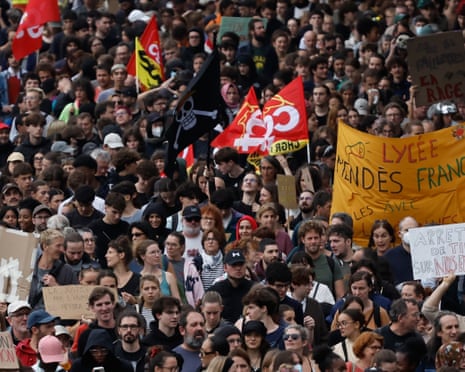 Students march to protest against under-resourced schools in Rennes, France.