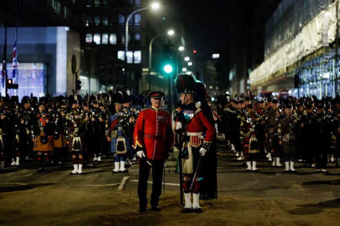 A rehearsal for the funeral procession of Britain’s Queen Elizabeth takes place in London, Britain.