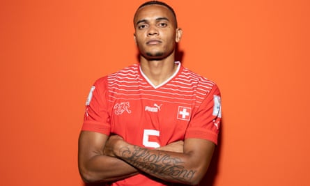 Manuel Akanji shows off his tattoo.