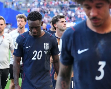 Folarin Balogun walks off the pitch after losing to Belgium.