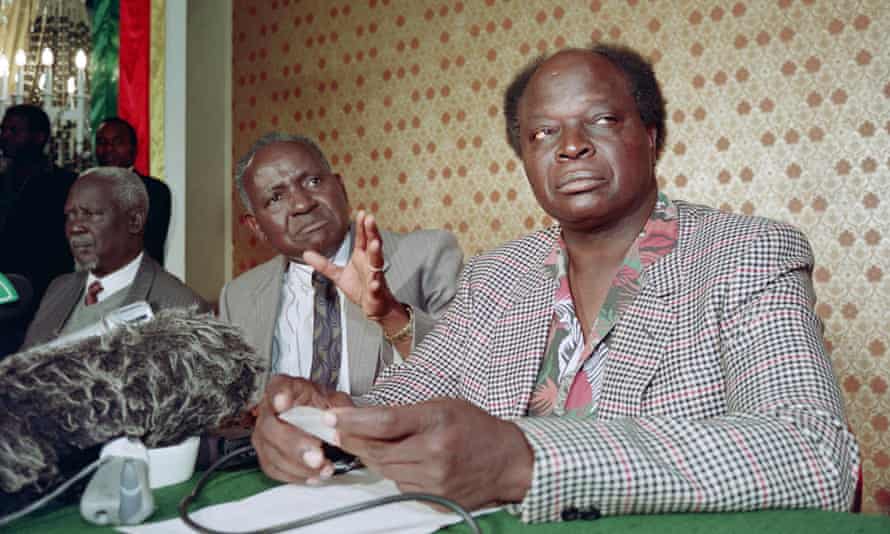 Mwai Kibaki, right, in 1992 as Democratic Party leader as he made his first bid to become president of Kenya.