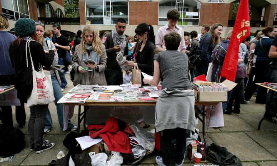 Students at a freshers fair.