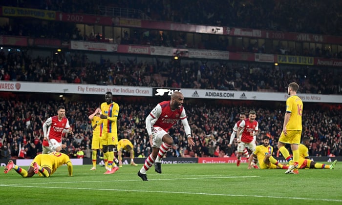 Arsenal’s Alexandre Lacazette celebrates scoring his team’s equaliser.