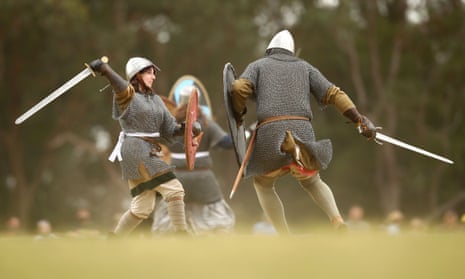 Combatants fight in a Viking re-enactment in Sydney, Australia