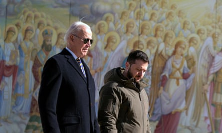 US president Joe Biden with his Ukrainian counterpart Volodymyr Zelenskiy in Kyiv, February 2023.