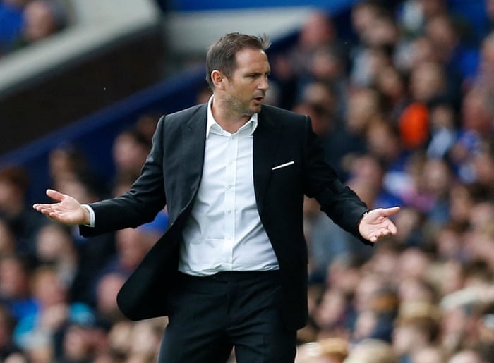 Everton manager Frank Lampard gestures.