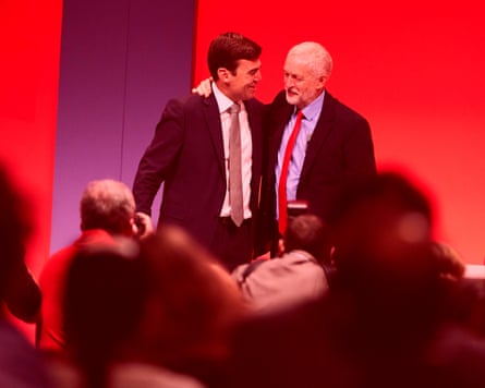 Jeremy Corbyn puts his arm around Andy Burnham