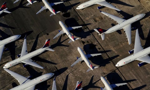 Passenger planes grounded in Birmingham, Alabama, in March 2020. 