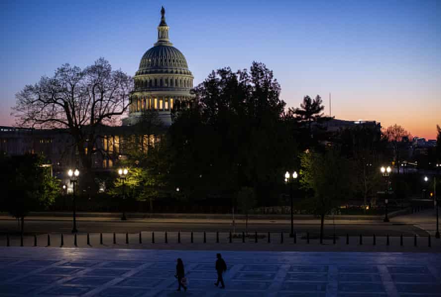 The U.S. Capitol stands at dusk in Washington, D.C., U.S., on Thursday, April 16, 2020. President Donald Trump threatened Wednesday to try to force both houses of Congress to adjourn -- an unprecedented move that would likely raise a constitutional challenge -- so that he can make appointments to government jobs without Senate approval.