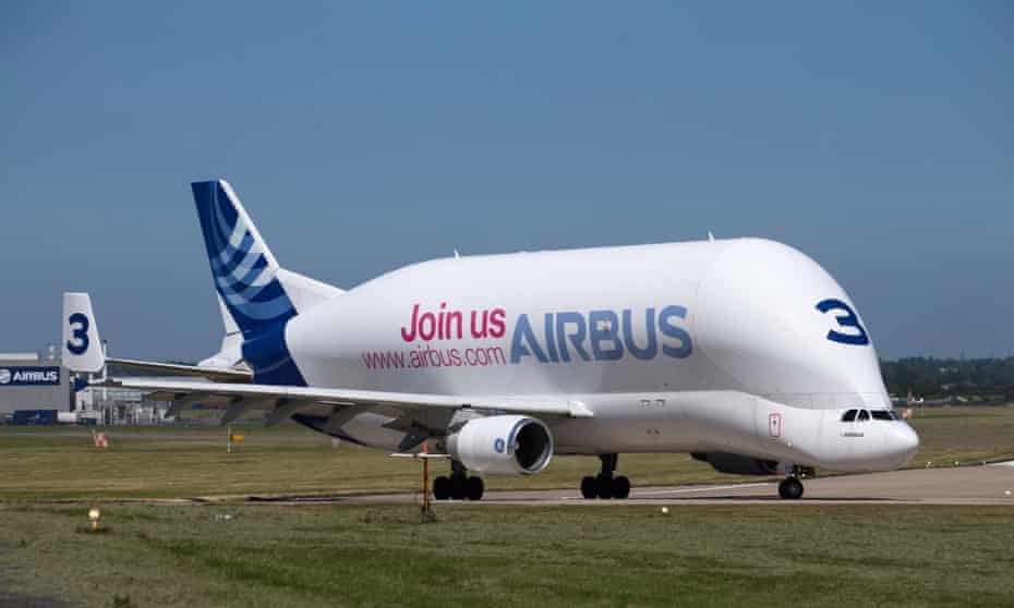 Beluga airlpane preparing to take off from the Airbus Factory in Broughton north Wales