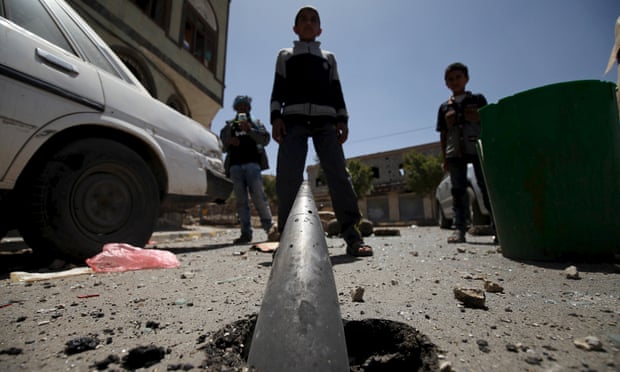 An exploded shell in Sana’a. The UN estimates that more than 1,000 children have been killed in Yemen during the three-year conflict, most in airstrikes by the Saudi military coalition.