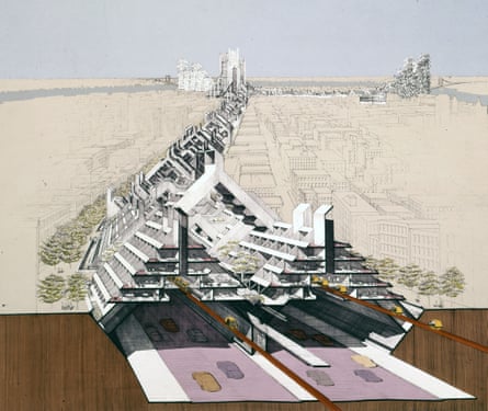 Mega-structures … design showing a sunken road with apartment blocks built above.