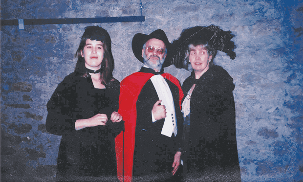Rhianna, Terry and Lyn Pratchett, dressed for a stage adaptation of Maskerade in 1995.